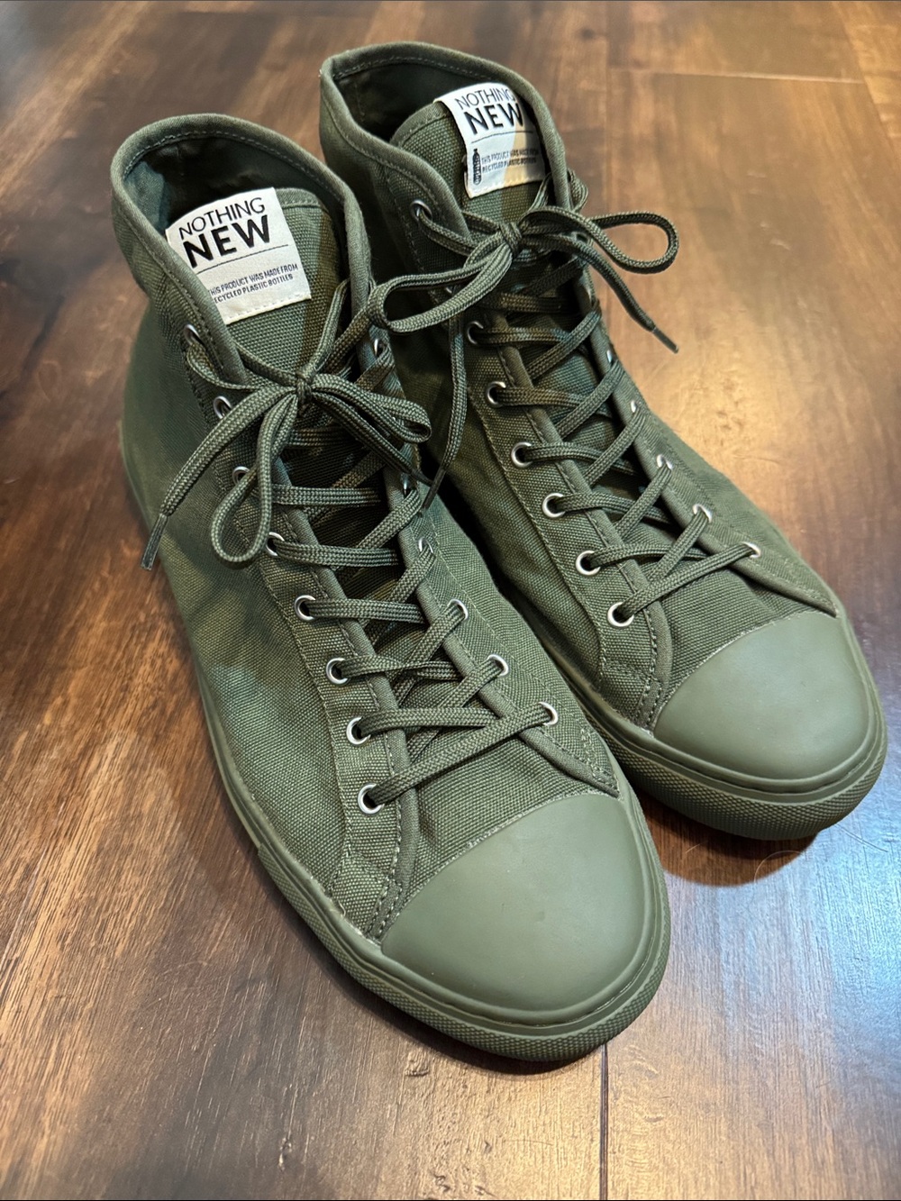 Nothing New Made from Recycled Material Olive High-Top Canvas Sneakers Size 11.5